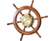 Benzara 14294 26 In. Solid Wood Shipwheel Porthole Brass Clock Nautical