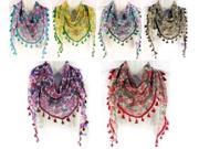 Bulk Buys Wholesale Triangular Floral Printed Scarves with Cotton Dangling Assorted Case of 24