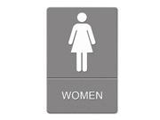 ADA Sign Women Restroom Symbol w Tactile Graphic Molded Plastic 6 x 9 Gray