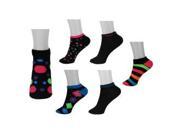 Vintage Home VHT10304.L All Mixed Up Ladies 6 Pair Pack Of Black and Neon Anklet Socks