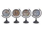 Woodland Import 92201 Metal Desk Clock Assorted with Fine Design Set of 4