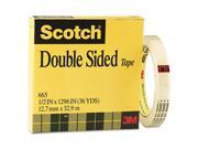 3M 665121296 665 Double Sided Office Tape 1 2 x 36 Yards 3 Core Clear