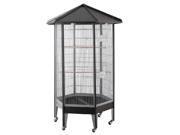HQ 61818bk 34 in. Hexagonal Aviary with Solid Roof Black
