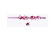 A Pets World 14000122 16 Ribbon Dog Collar Leash Set Pink Gingham Petal Flower Rosette with Pearls