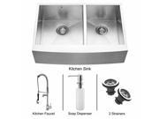 Vigo VG15089 Farmhouse Stainless Steel Kitchen Sink Faucet Two Strainers and Dispenser