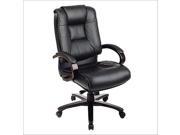 Office Star High Back Executive Leather Chair with Padded Mahogany Finish Arms and Base 8500