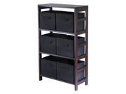 Winsome 92251 Capri 3 Section M Storage Shelf with 6 Foldable Black Fabric Baskets Walnut and Black