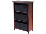 Winsome 94281 Verona 3 Section M Storage Shelf with 6 Foldable Fabric Baskets Walnut and Black