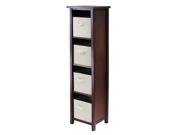 Winsome 94861 Verona 4 Section N Storage Shelf with 4 Foldable Fabric Baskets Walnut and Beige