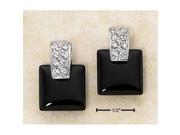 Sterling Silver Square Onyx with Cz Chips Post Earrings