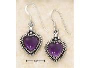Sterling Silver Amethyst Heart with Roped Setting French Wire Earrings