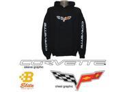Brickels Racing Collectibles C6 Corvette Hooded Sweatshirt with Sleeve Print BLACK X LARGE BDC6SW177