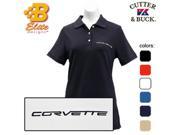 Brickels Racing Collectibles C6 Corvette Script Embroidered Ladies Cutter Buck Ace Polo Hampstead Blue Small BDC6EPL836