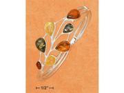 Sterling Silver Multicolor Amber Teardrops Hinged Bracelet with Latch