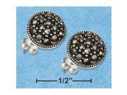 Sterling Silver 9mm Marcasite Button Post Earrings