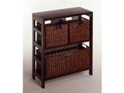 Winsome 92649 Espresso Beechwood Rattan 4PC SHELF AND BASKET SET 2 SECT WITH 3 BASKET