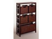 Winsome 92625 Espresso Beechwood Rattan 6PC SET SHELF AND BASKETS 3 SECT WITH 5 BASKETS