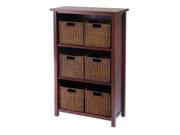 Winsome 94310 Milan 7 Piece Cabinet or Shelf with 6 Small Baskets Antique Walnut