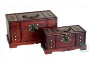 Antique Wooden Trunk Old Treasure Chest Set of 2