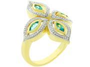 Kate Bissett R08028T V01 05 14k Gold and Genuine Rhodium Plated Marquise Clover Flower Ring with Inlaid Aqua CZ and Milligrain Rhodium Accented Trim in Tutone
