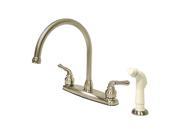 Kingston Brass KB798 Double Handle Goose Neck Kitchen Faucet with White Side Sprayer