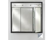 Afina Corporation TD LC4434RMERSV 44 in.x 34 in.Recessed Triple Door Cabinet with Contemporary Lights Meridian Antique Silver with Silver Caps