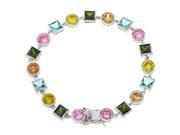 J Goodin B01370R V01 White Gold Rhodium Bonded Spring Bracelet with 7 in Length and Olive Peridot Pink Aqua CZ in Silvertone