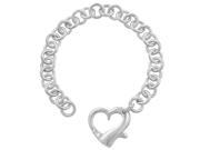 J Goodin B01396R V00 White Gold Rhodium Bonded 7.5 inch Heart Bracelet with Spring Loaded Heart Clasp in Silvertone
