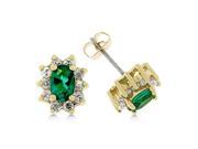 J Goodin E01609G C40 14k Gold Bonded Stud Earrings Featuring a Prong Set Oval Cut Emerald Green CZ Pedal Accented with Prong Set Round Cut Clear CZ in Goldtone