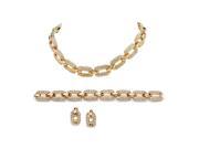 PalmBeach Jewelry 51812 14k Gold Plated Interlocking Link and Crystal Necklace Bracelet and Earring Set