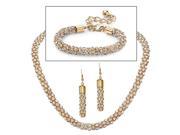 PalmBeach Jewelry 52026 14k Gold Plated Tubular Crystal Necklace Bracelet and Earring Set
