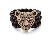 PalmBeach Jewelry 54514 Onyx and Crystal Leopard Stretch Bracelet in Yellow Gold Tone