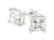 J Goodin E00238RS S01 White Gold Rhodium Bonded to .925 Sterling Silver Prong Set 7mm Princess Cut CZ Stud Earrings in Silvertone
