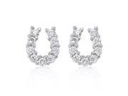 White Gold Rhodium Bonded Horseshoe Stud Earrings with Prong Set Round Cut Clear Cubic Zirconia in Silvertone
