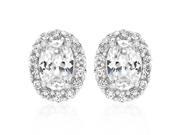 White Gold Rhodium Bonded Estate Earrings with Clear Round Cut and Oval Cut Cubic Zirconia in Silvertone