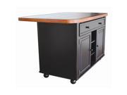 Sunset Trading CY KI TT 02 BCH T B Antique Black Kitchen Island with Cherry Finish Inlaid Gray Textured Granite Top