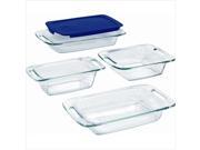 Pyrex 1093842 Glass Easy Grab Bake Set with Blue Plastic Cover 5 Pieces