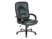 Office Star WD5330 EC3 Executive Eco Leather High Back Chair with Mahogany Finish and Wood base and Arms Black 3 Leather