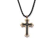 PalmBeach Jewelry 52351 Stainless Steel Black and Gold ION Plated Cross Pendant and Adjustable Cord Necklace 24 to 27