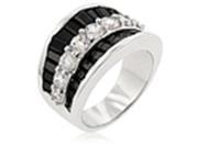 J Goodin R08064R C03 05 White Gold Rhodium Bonded Contemporary Ring with Clear and Jet Black CZ in Silvertone Size 5