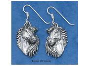 Plum Island Silver EA 0848 Sterling Silver Antiqued Horse Head Earrings With Detailed Mane On French Wires