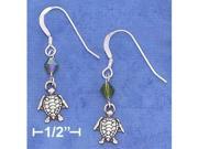 Sterling Silver Swimming Turtle Earrings with Green Swarovski Crystals