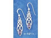 Sterling Silver Elongated Celtic Knot Earrings with Amethyst On French Wire S