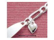 Sterling Silver Italian 7 Inch 5mm Figaroa ID Bracelet with Puffed Heart