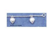 Sterling Silver 7 Inch Puffed Heart Charm Bracelet On Bead Chain