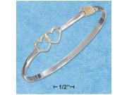Sterling Silver Gold Plated Double Open Hearts Bangle Bracelet with Hook Closure