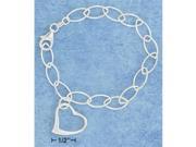Sterling Silver 7.5 Inch Italian Open Marquise Link Open Heart Charm Bracelet