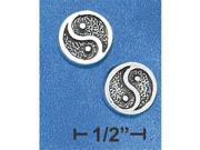 Sterling Silver Mini Antiqued Yin and Yang Earrings On Posts