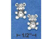 Sterling Silver Mini Teddy Bear with Bow Tie Earrings On Posts
