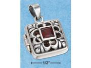 Sterling Silver Square Filigree Locket with Genuine Garnet